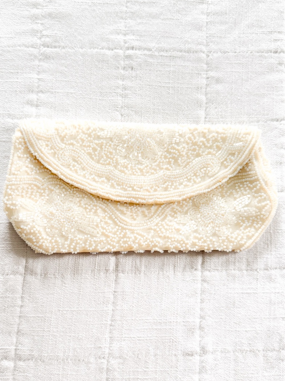 Vintage Walborg West Germany Beaded Envelope Clutch Ivory Microbead Bridal Bag